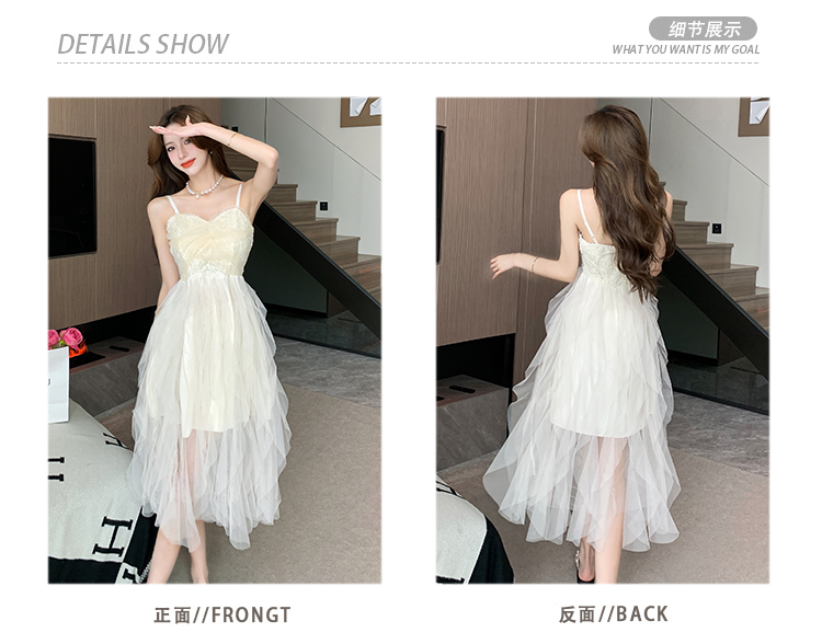 实拍小白裙轻婚纱仙女网纱日常礼服小个子性感抹胸吊带连衣裙