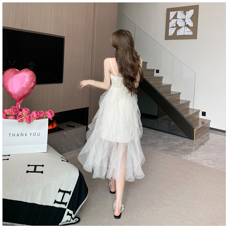 实拍小白裙轻婚纱仙女网纱日常礼服小个子性感抹胸吊带连衣裙