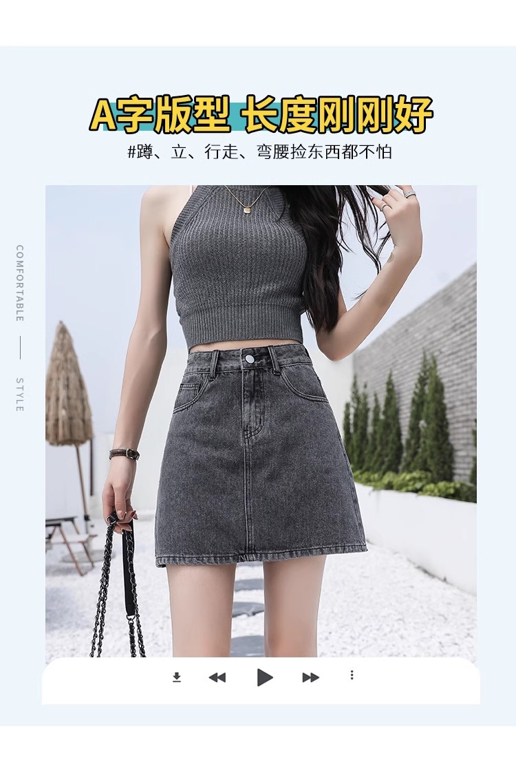 实拍高腰单排扣牛仔裙裤夏季小个子a字半身裙休闲显瘦短裤裙热裤