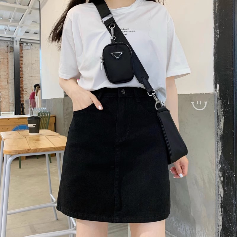 实拍实价大码女装新款甜美百搭A字型牛仔半身裙女
