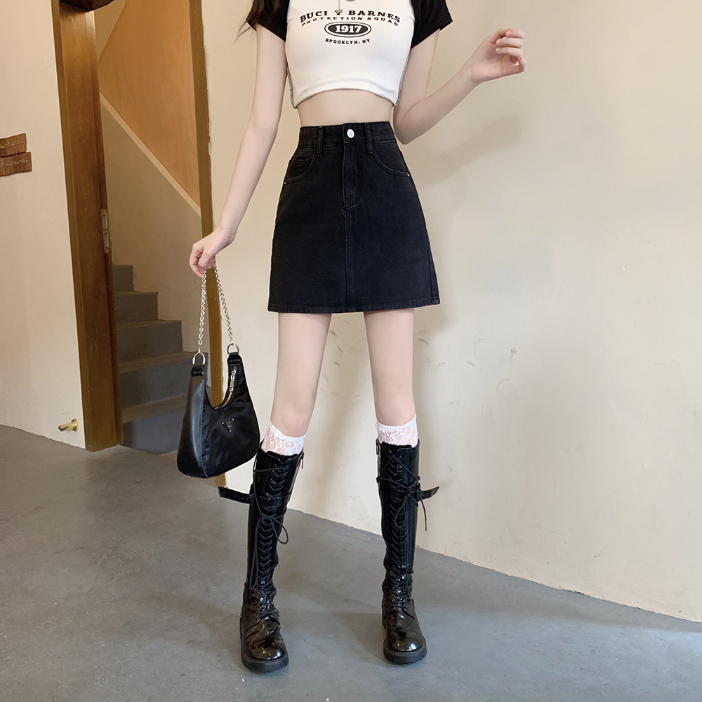 实拍现货大码女装2024夏装新款胖妹妹显瘦牛仔半身裙A字裙短裙