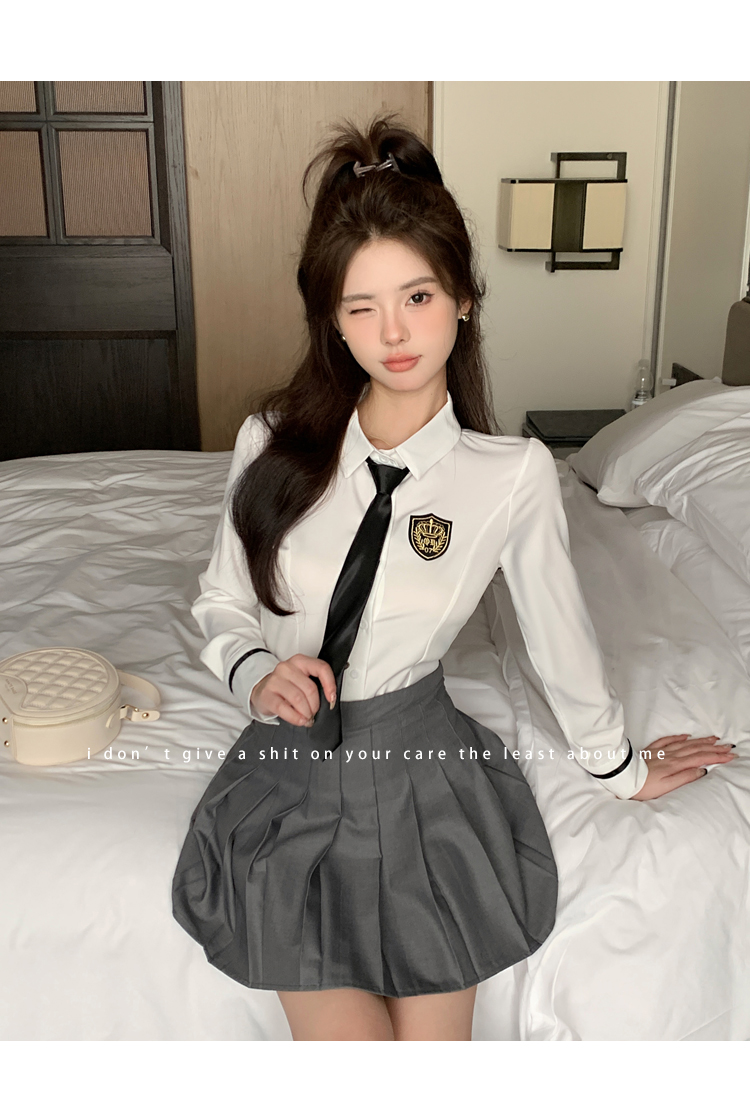 JK制服纯欲风辣妹性感长袖衬衫套装春秋学院风显瘦减龄衬衣百褶裙