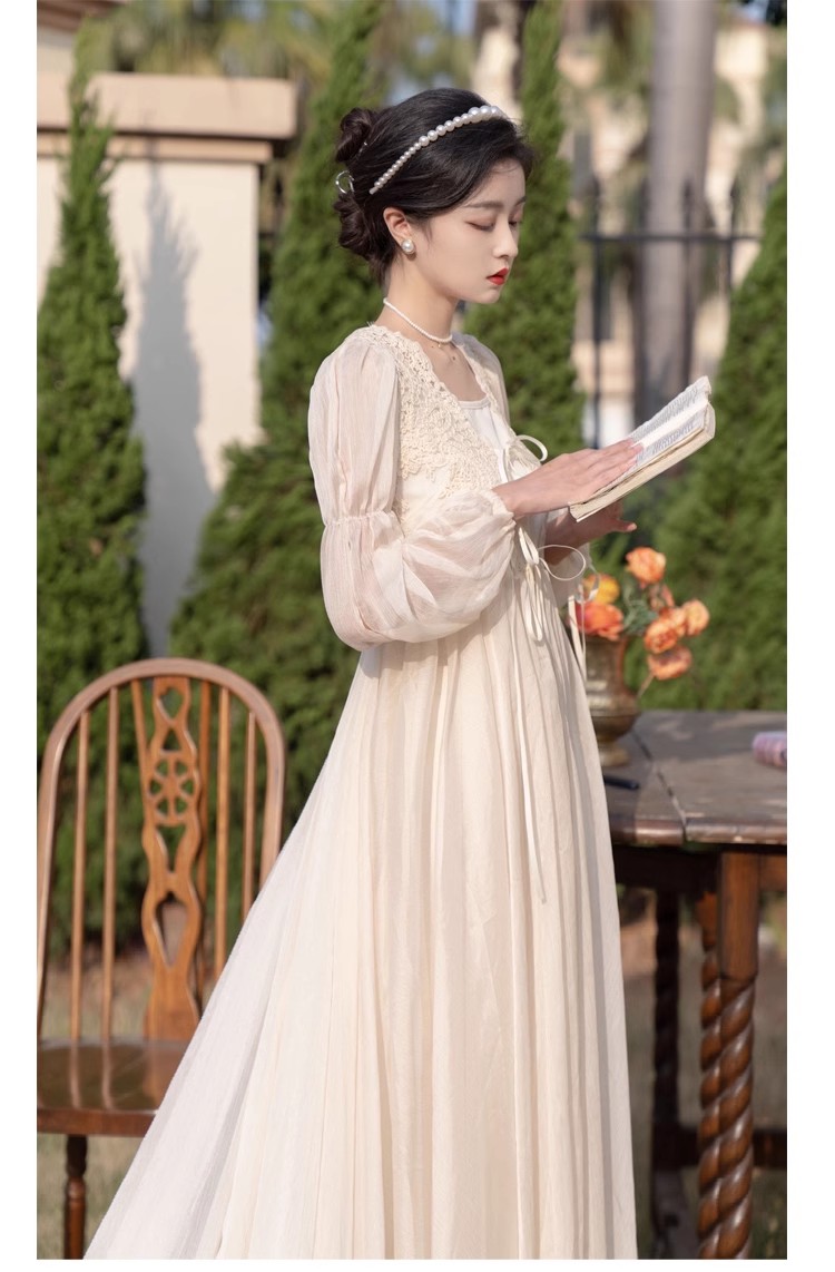 实拍视频现货超仙复古蕾丝开衫仙女礼裙睡裙晨袍送吊带两件套拖尾