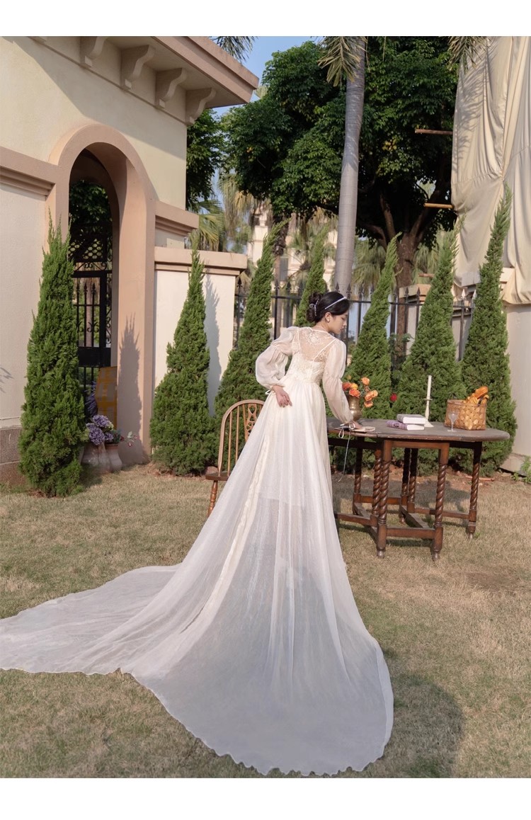 实拍视频现货超仙复古蕾丝开衫仙女礼裙睡裙晨袍送吊带两件套拖尾