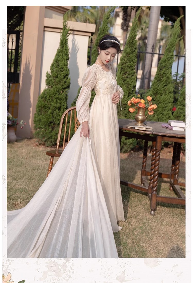 实拍视频现货超仙复古蕾丝开衫仙女礼裙睡裙晨袍送吊带两件套拖尾