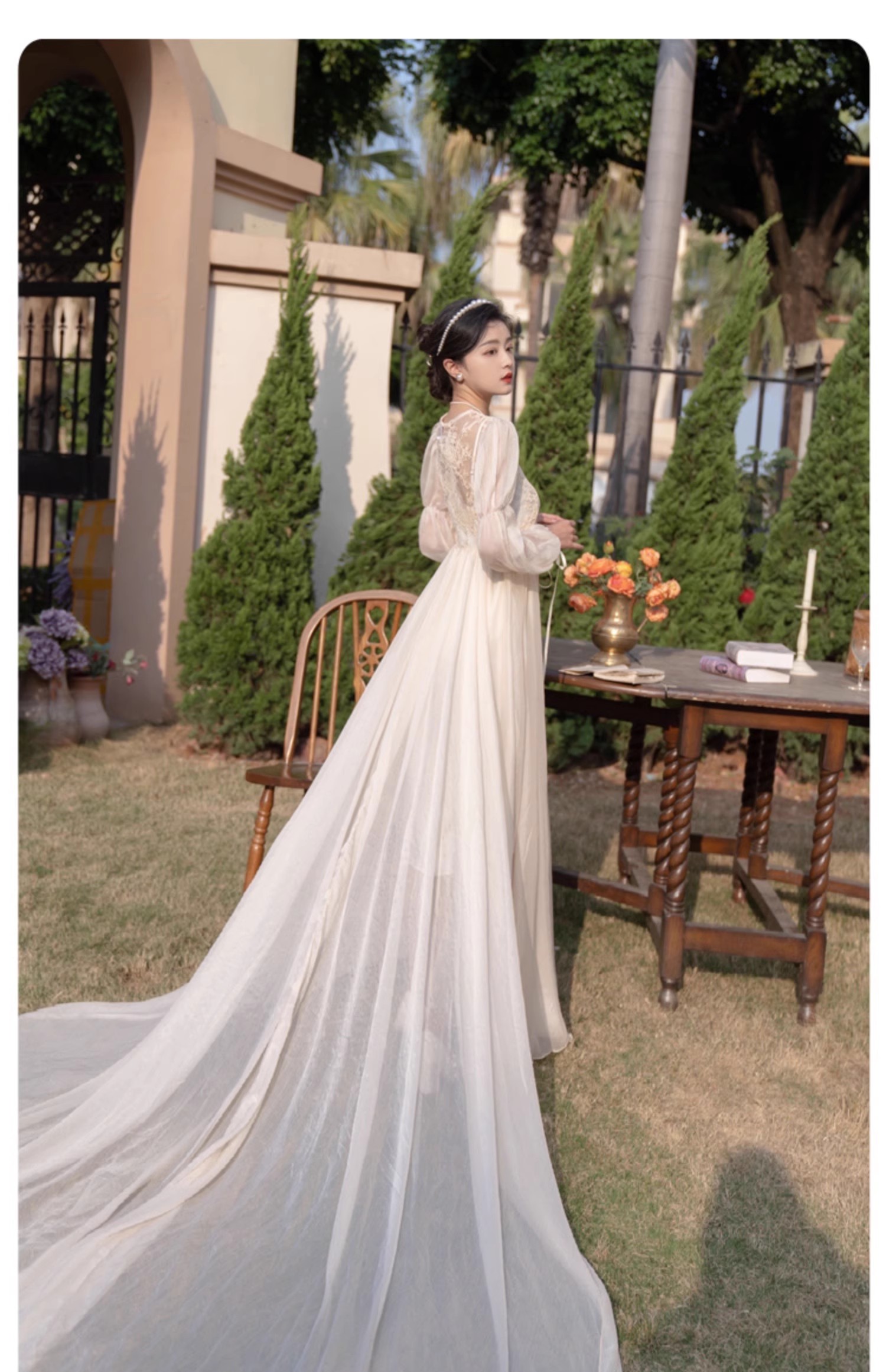 实拍视频现货超仙复古蕾丝开衫仙女礼裙睡裙晨袍送吊带两件套拖尾