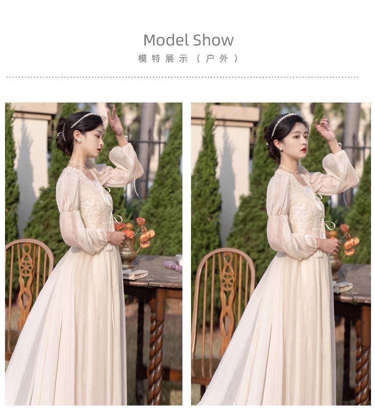 实拍视频现货超仙复古蕾丝开衫仙女礼裙睡裙晨袍送吊带两件套拖尾