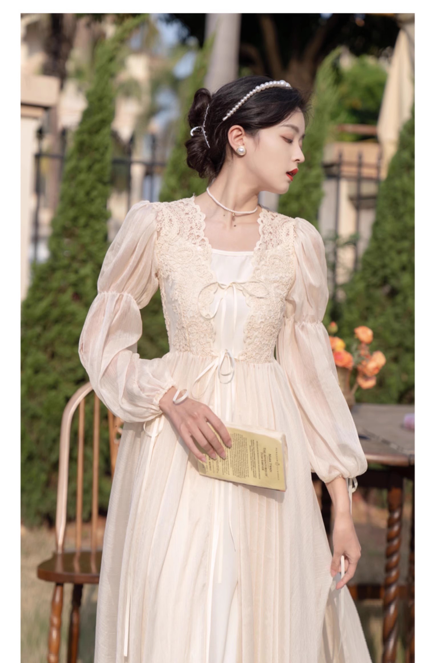 实拍视频现货超仙复古蕾丝开衫仙女礼裙睡裙晨袍送吊带两件套拖尾