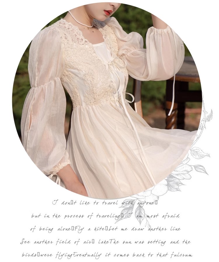 实拍视频现货超仙复古蕾丝开衫仙女礼裙睡裙晨袍送吊带两件套拖尾