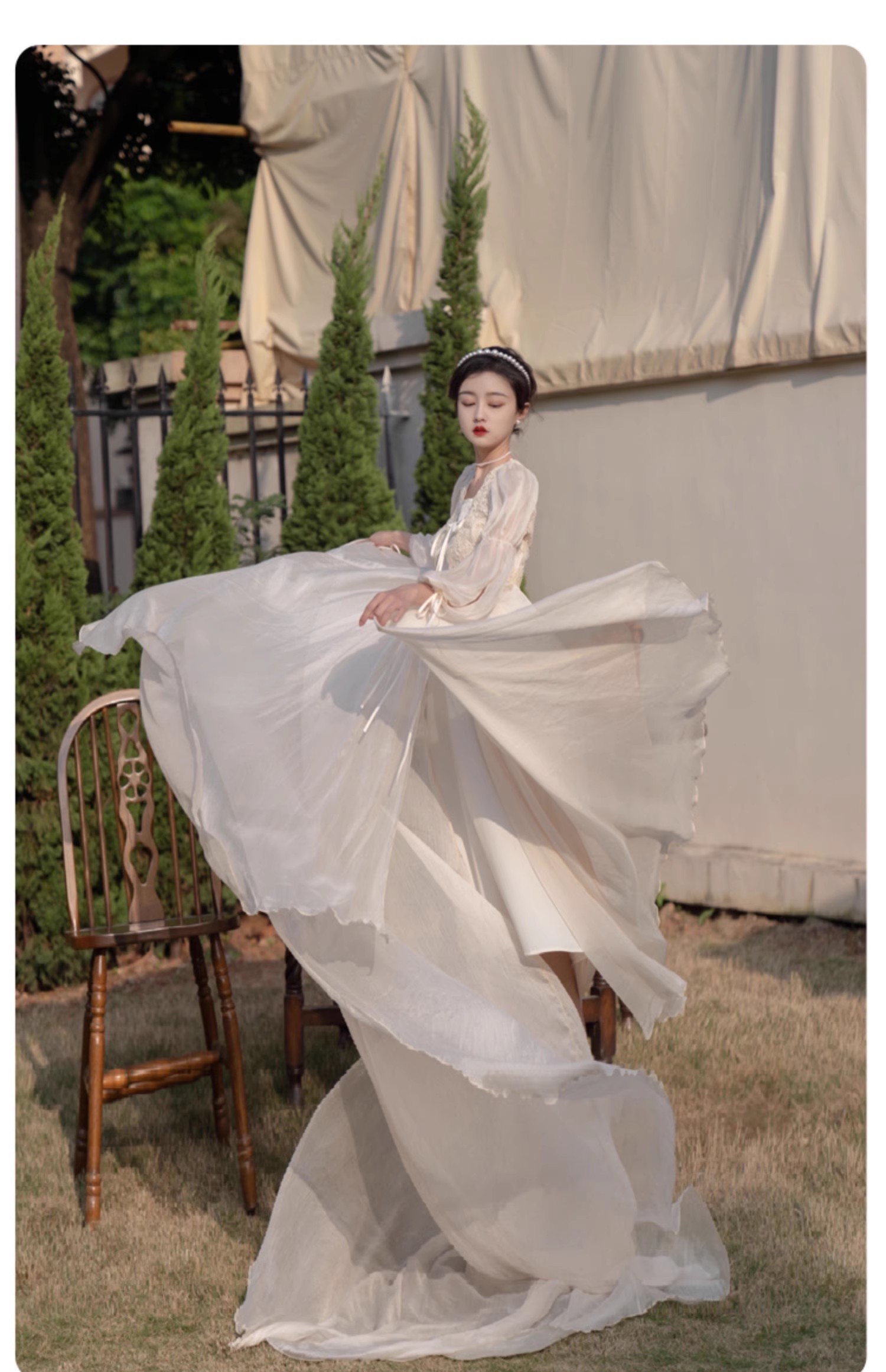 实拍视频现货超仙复古蕾丝开衫仙女礼裙睡裙晨袍送吊带两件套拖尾