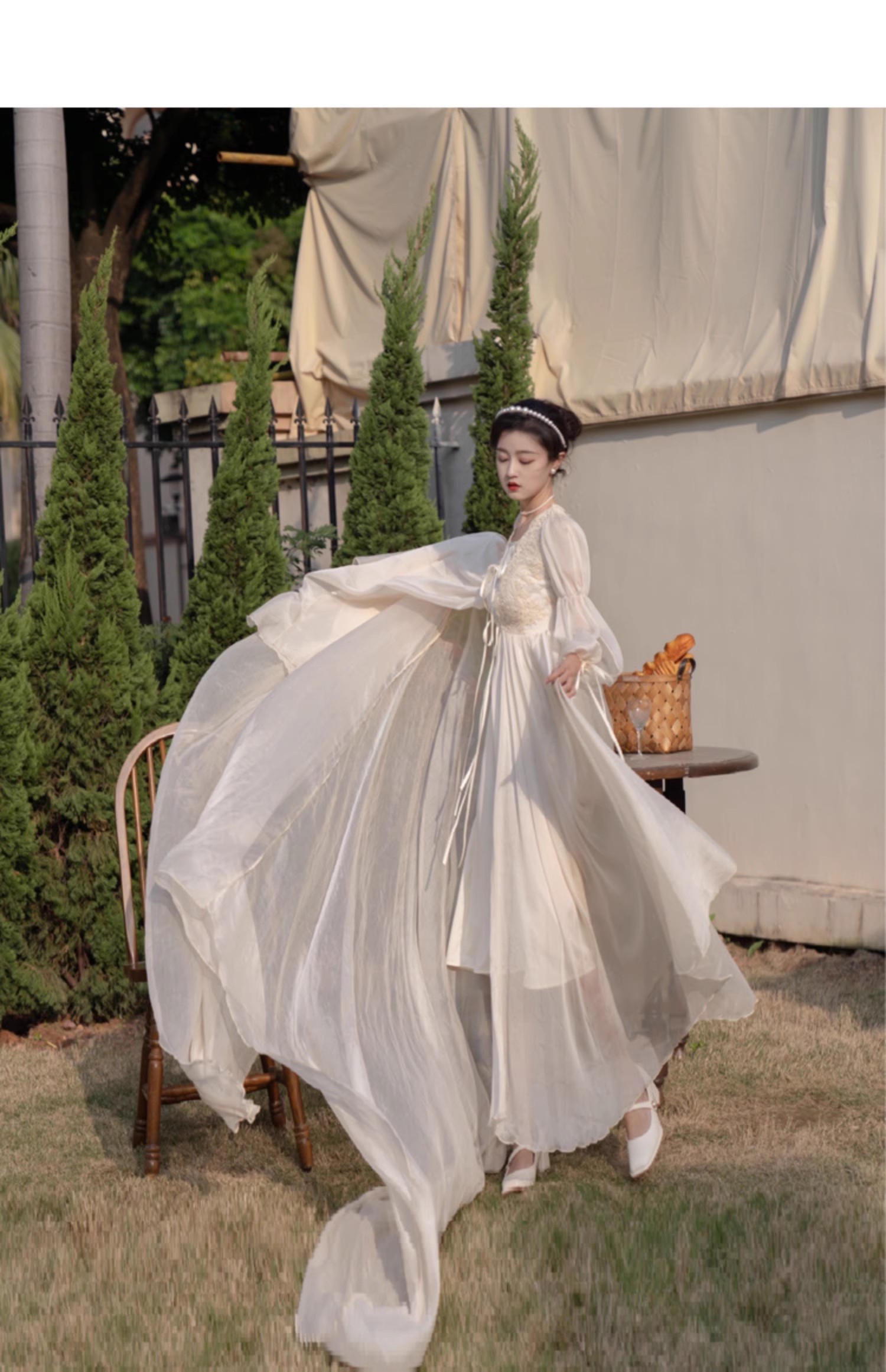 实拍视频现货超仙复古蕾丝开衫仙女礼裙睡裙晨袍送吊带两件套拖尾