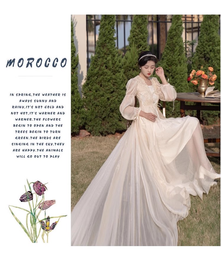 实拍视频现货超仙复古蕾丝开衫仙女礼裙睡裙晨袍送吊带两件套拖尾