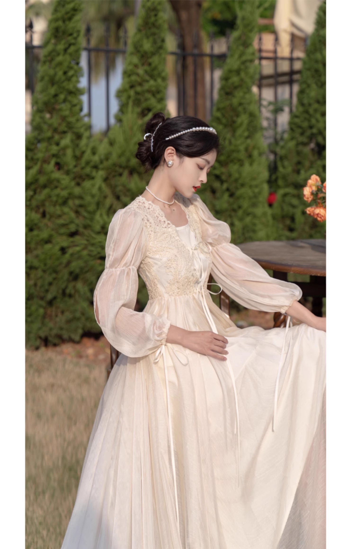 实拍视频现货超仙复古蕾丝开衫仙女礼裙睡裙晨袍送吊带两件套拖尾